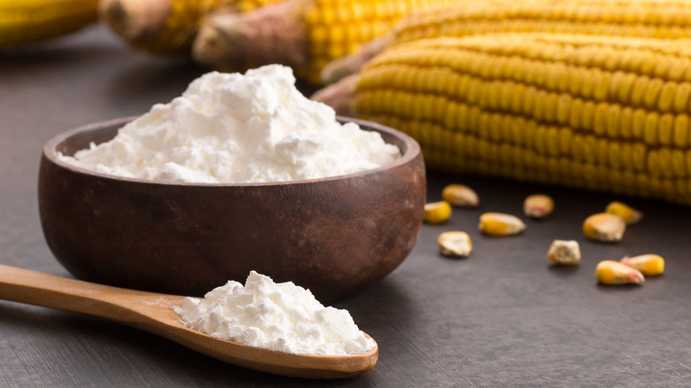 Cornstarch in a wooden bowl