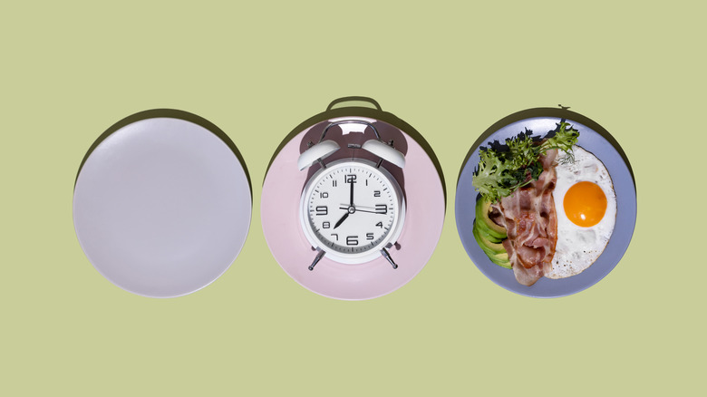 plates with clock and food