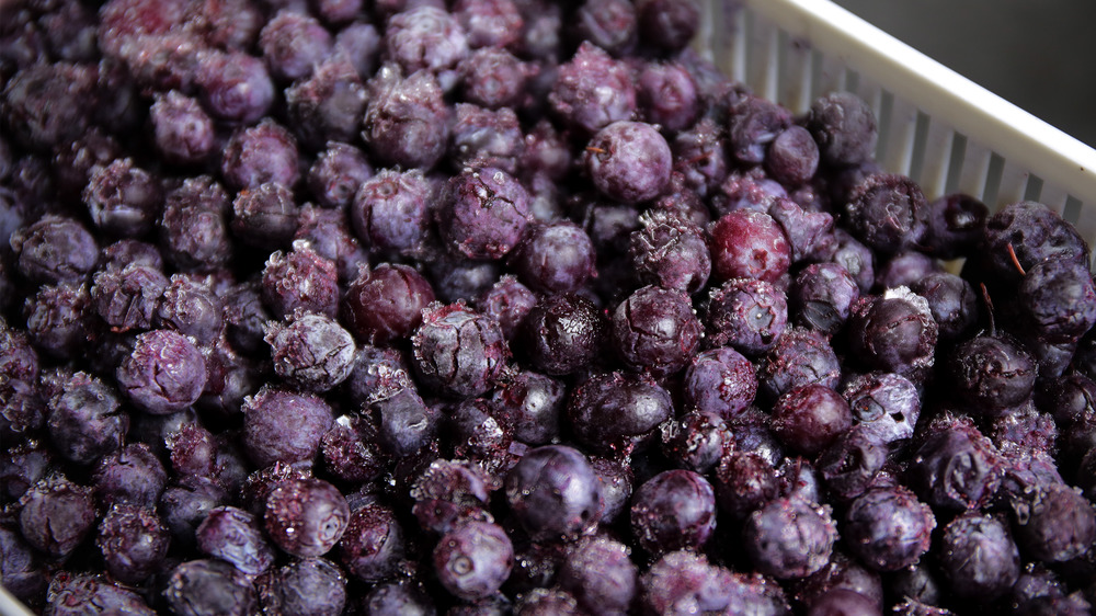 Frozen blueberries in basket