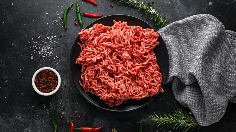 A plate of raw ground beef
