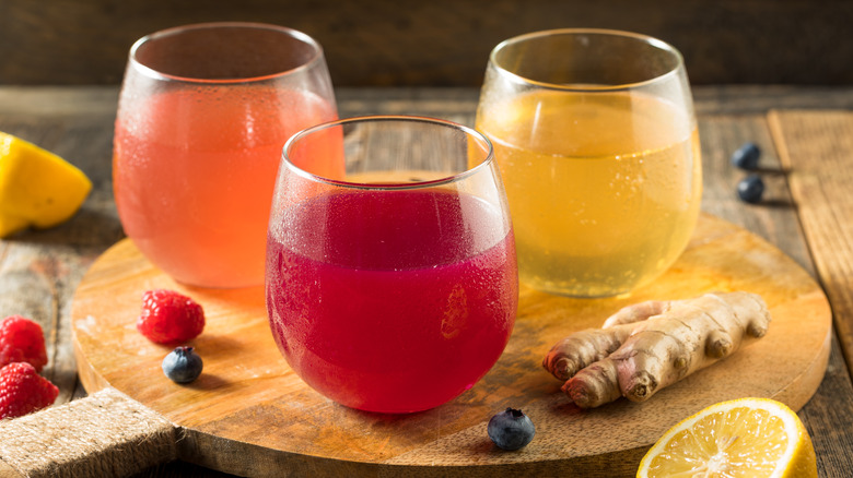Three glasses of hard kombucha