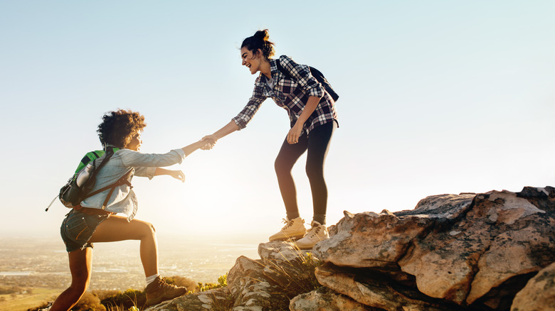 Two women hiking 