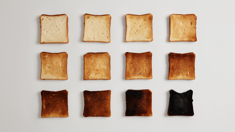 bread slices toasted to different levels