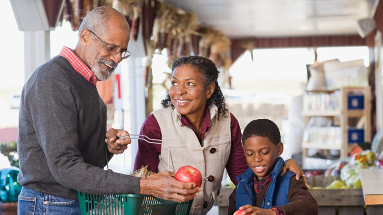 Picking up an apple