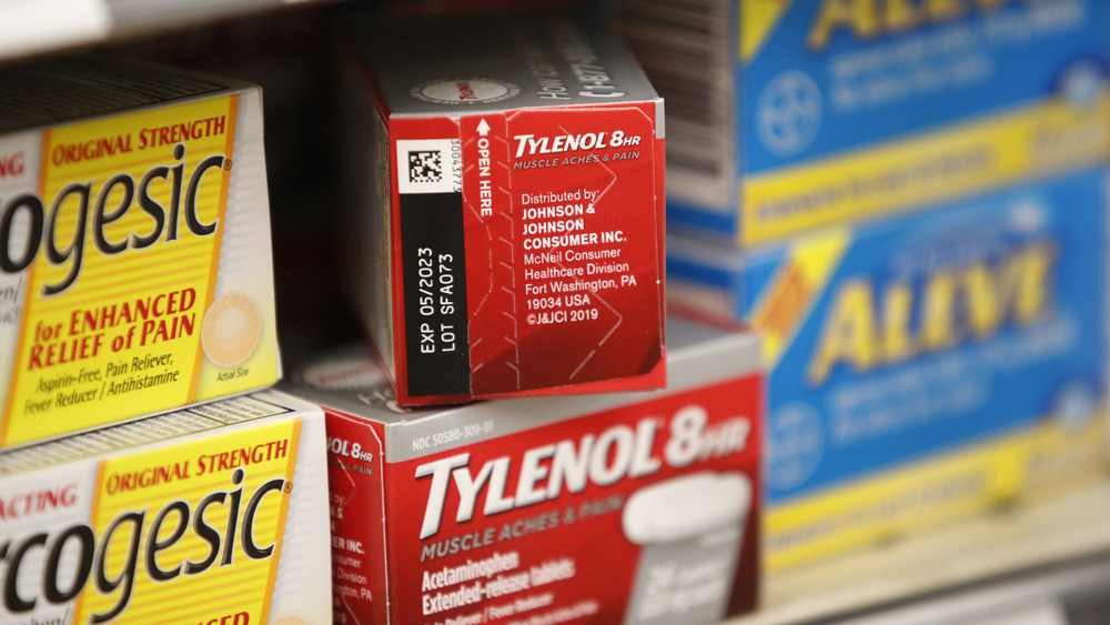 store shelf with pain relief medication