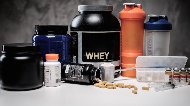 Pre-workout supplements and water bottles