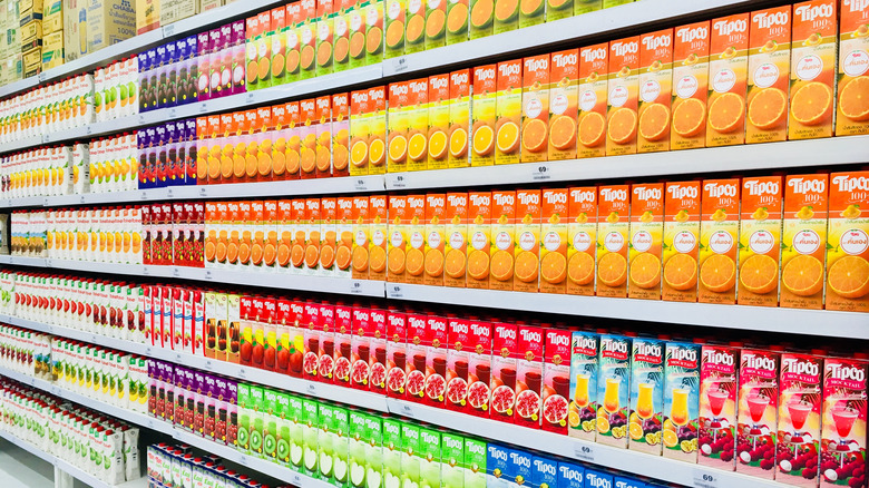 Grocery aisle of juice drinks 