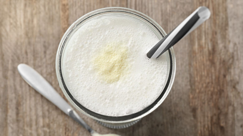 Overhead shot of a protein drink