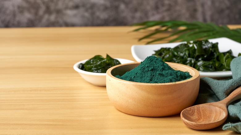 Powdered spirulina in a bowl