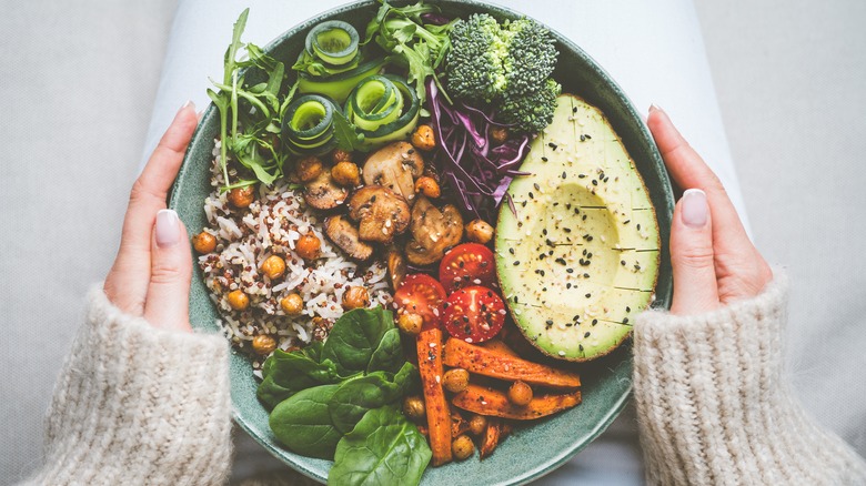 Person holding vegetarian meal plate
