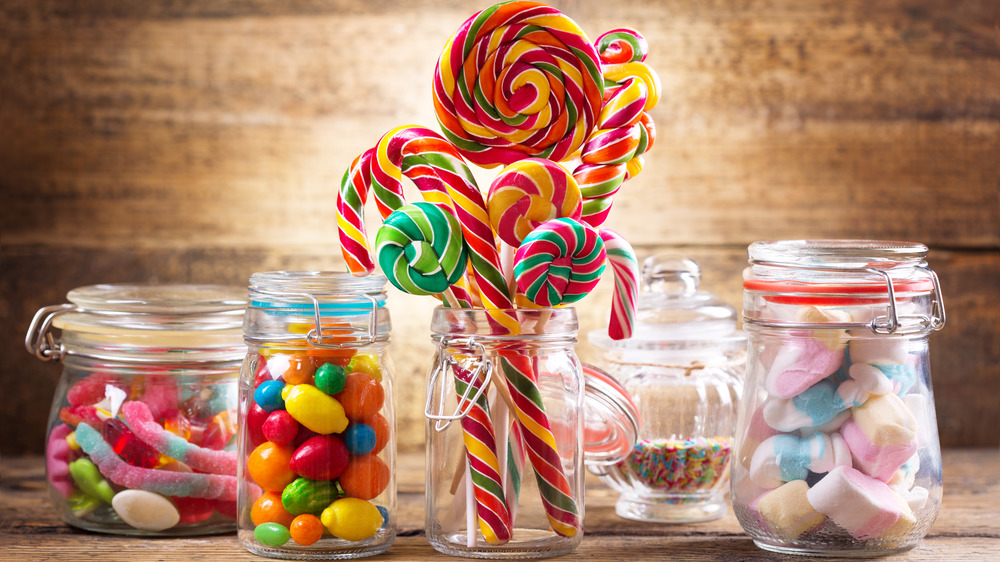 Colorful candy options in glass jars