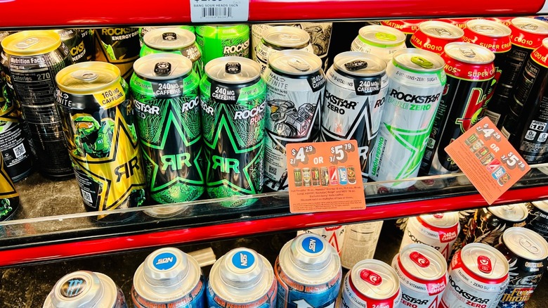 fridge of energy drinks