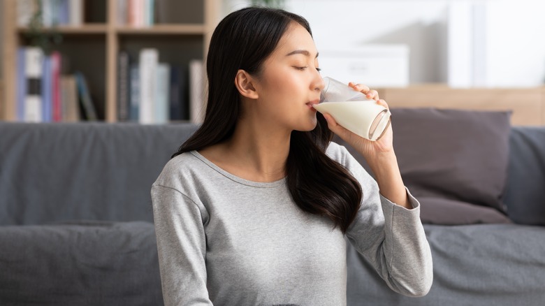 woman drinking milk