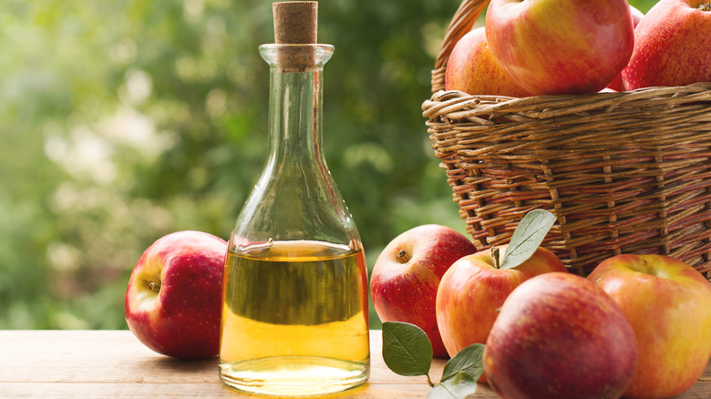 apple cider vinegar with apples