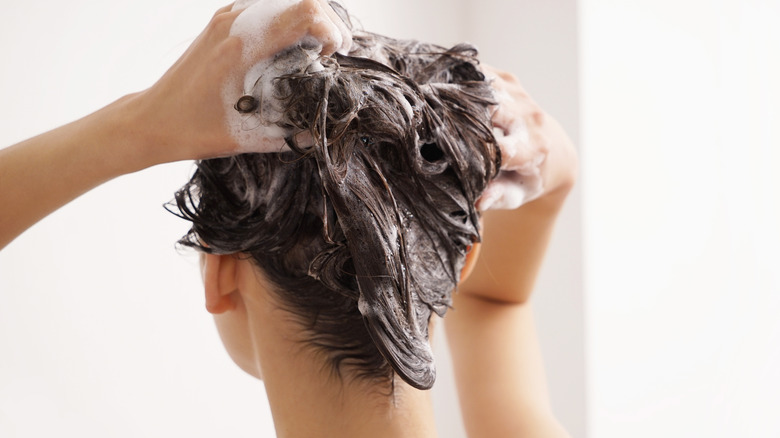 woman washing hair