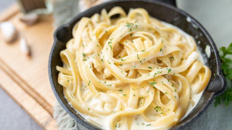 Creamy pasta in a bowl