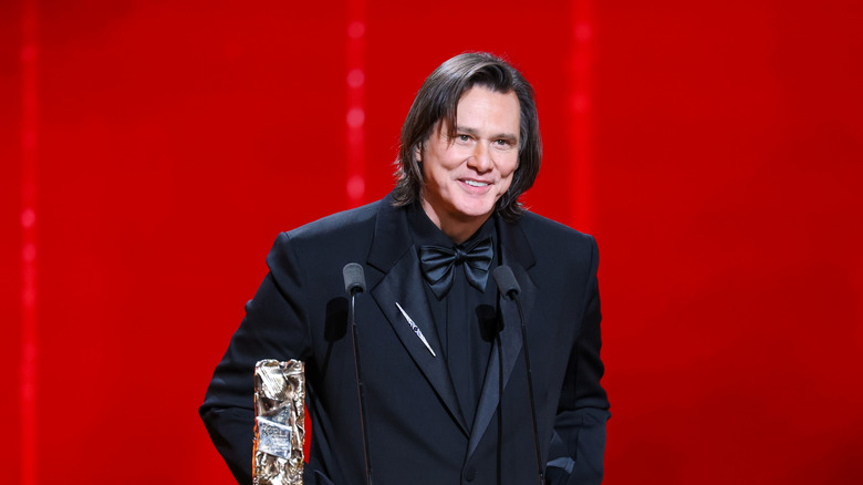 Jim Carrey accepting the Honorary Cesar Award during the 51st Cesar Film Awards at L'Olympia
