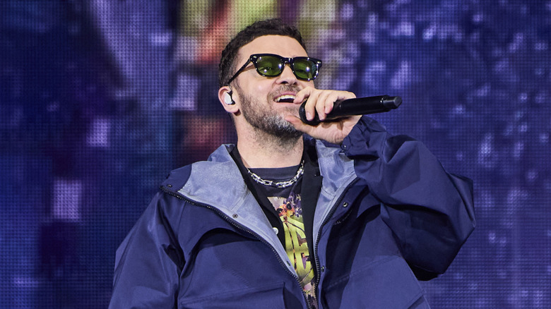 Justin Timberlake performing on stage at concert