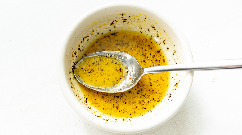 prepping salad dressing