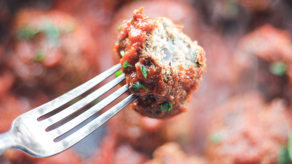 low-carb meatball on fork