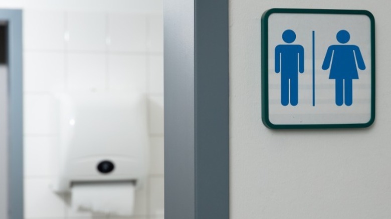 Restroom sign with gender symbols