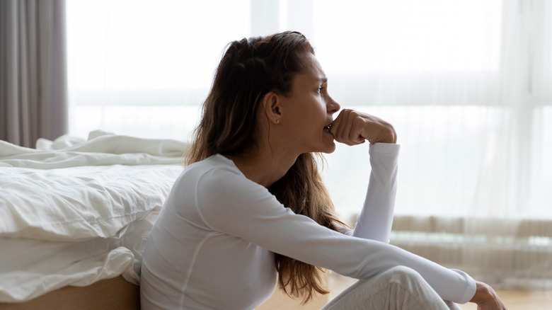 Unhappy woman looking away