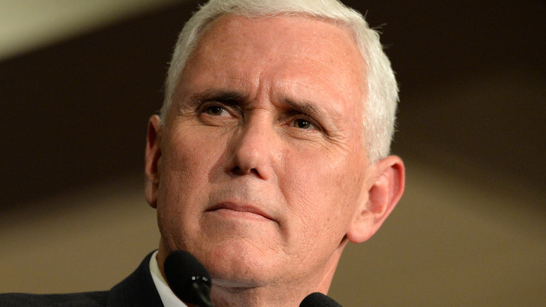 Former VP Mike Pence in front of the microphone 