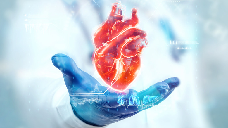 graphical image of a heart in the hand of a lab researcher