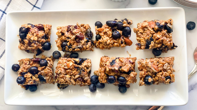 plate of blueberry oatmeal bars