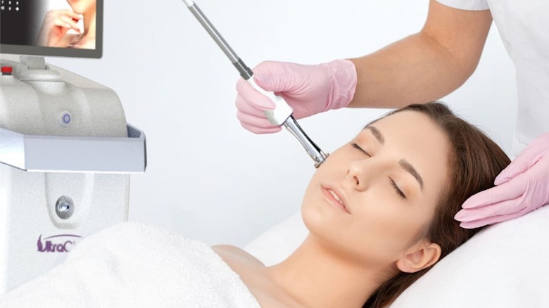 A woman having a laser treatment done