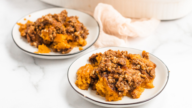 sweet potato casserole on plates 