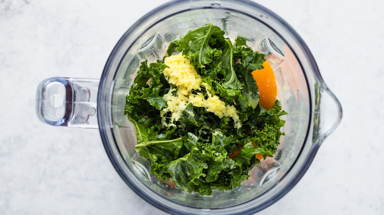 smoothie ingredients in a blender