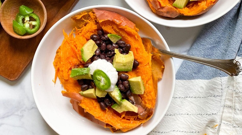 sweet potato on white plate