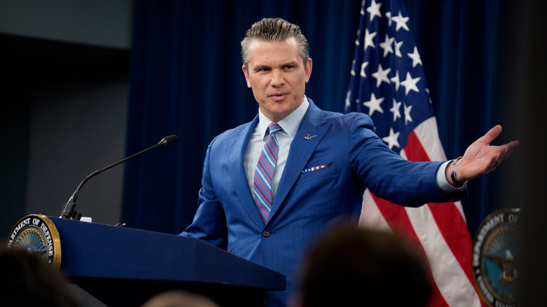 Secretary of Defense Pete Hegseth at a Pentagon podium in June 2025