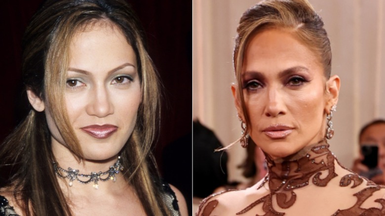 Jennifer Lopez when she first started coloring her gray hairs and later in life also dyeing her hair