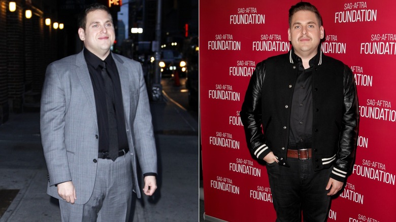 Jonah Hill in 2013 after gaining weight and in 2016 as he began to lose weight