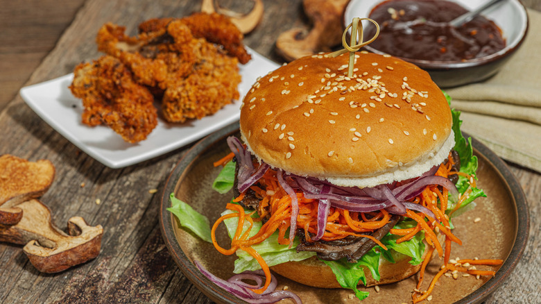 A vegan burger with plant based foods