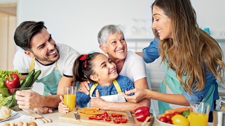 family cooking healthy meal