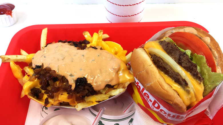In-N-Out's double-double, fries, animal style, drink