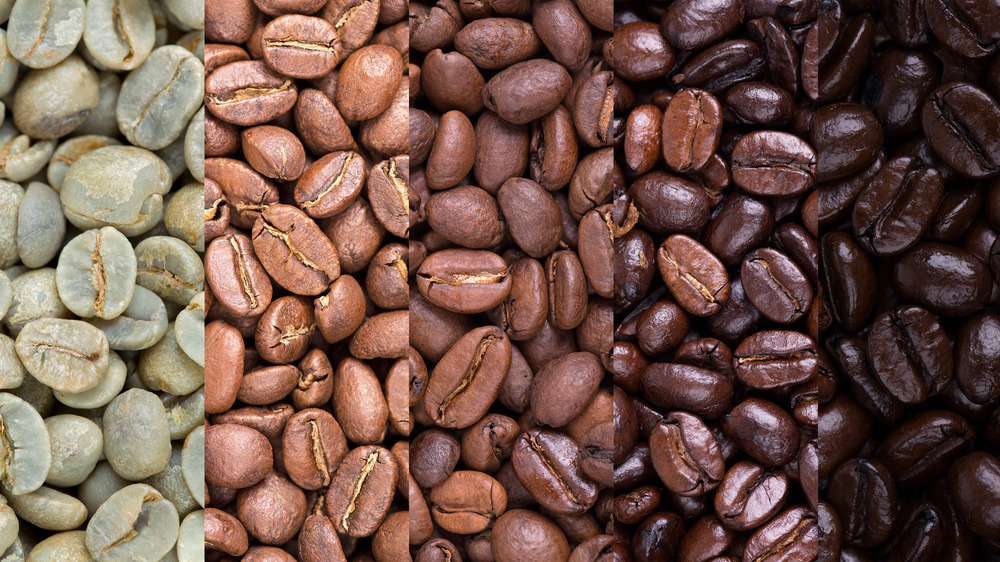 coffee beans at different stages of roasting process