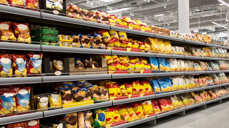 shelves full of snack food