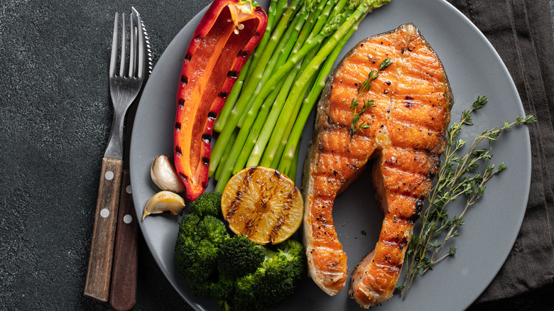 plate of fish and vegetables