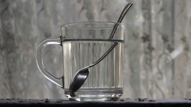 Silver spoon in glass of water