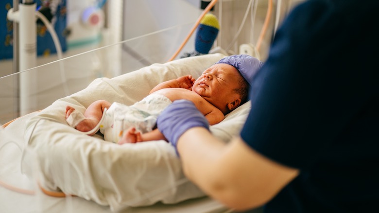 Nurse cares for premature baby
