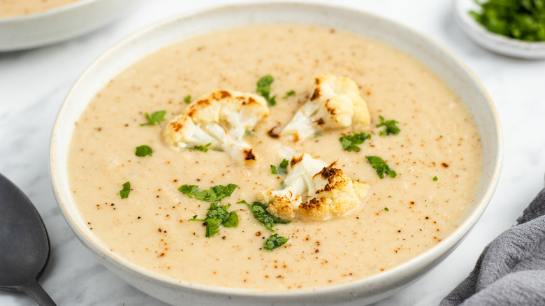 cauliflower soup in bowl