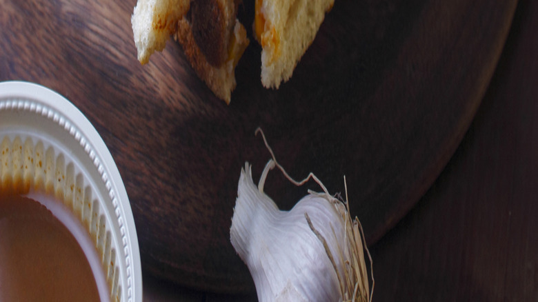 Multiple grilled sandwich triangles lined next to one another