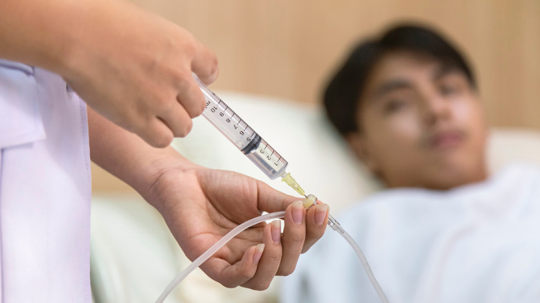 A patient receiving chemotherapy