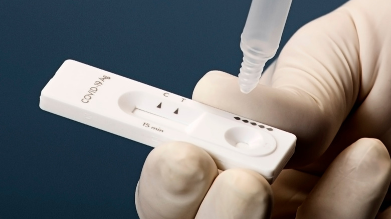 Close up of a COVID antigen test