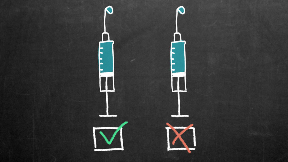 Two vaccines with checkboxes. One with check and one with x. 