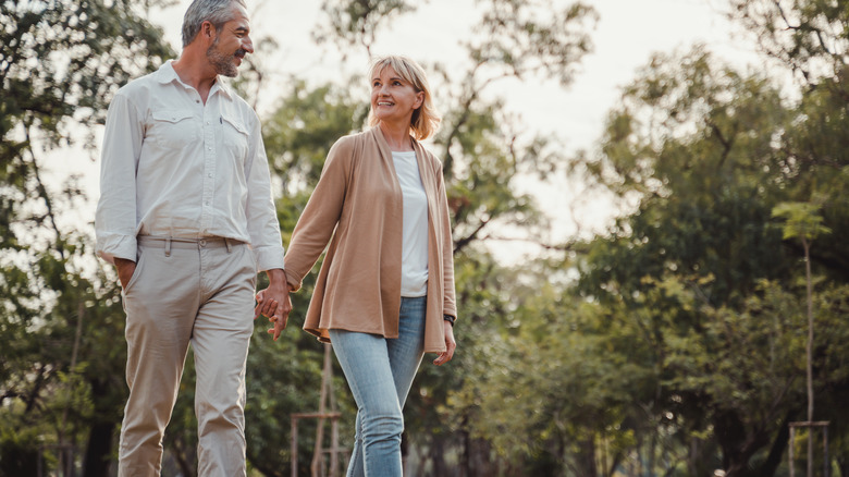 Couple walking outdoors